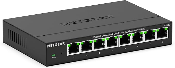 NETGEAR 8-Port 2.5GB Switch - Multi-Gigabit Ethernet Unmanaged Essentials Network Switch (MS308) - 8 x 1G/2.5G - Desktop or Wall Mount - Limited 3 Year Protection